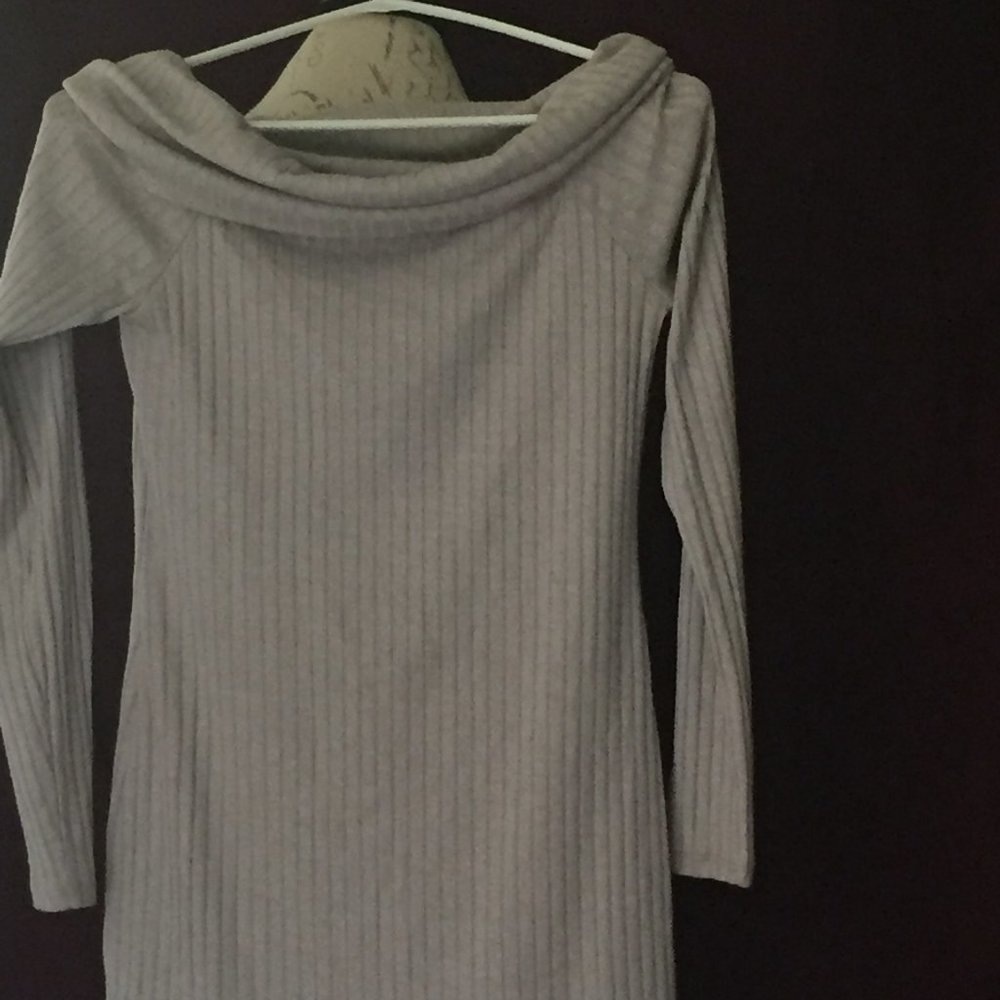 #151 Silence + Noise tan rib cowl neck dress